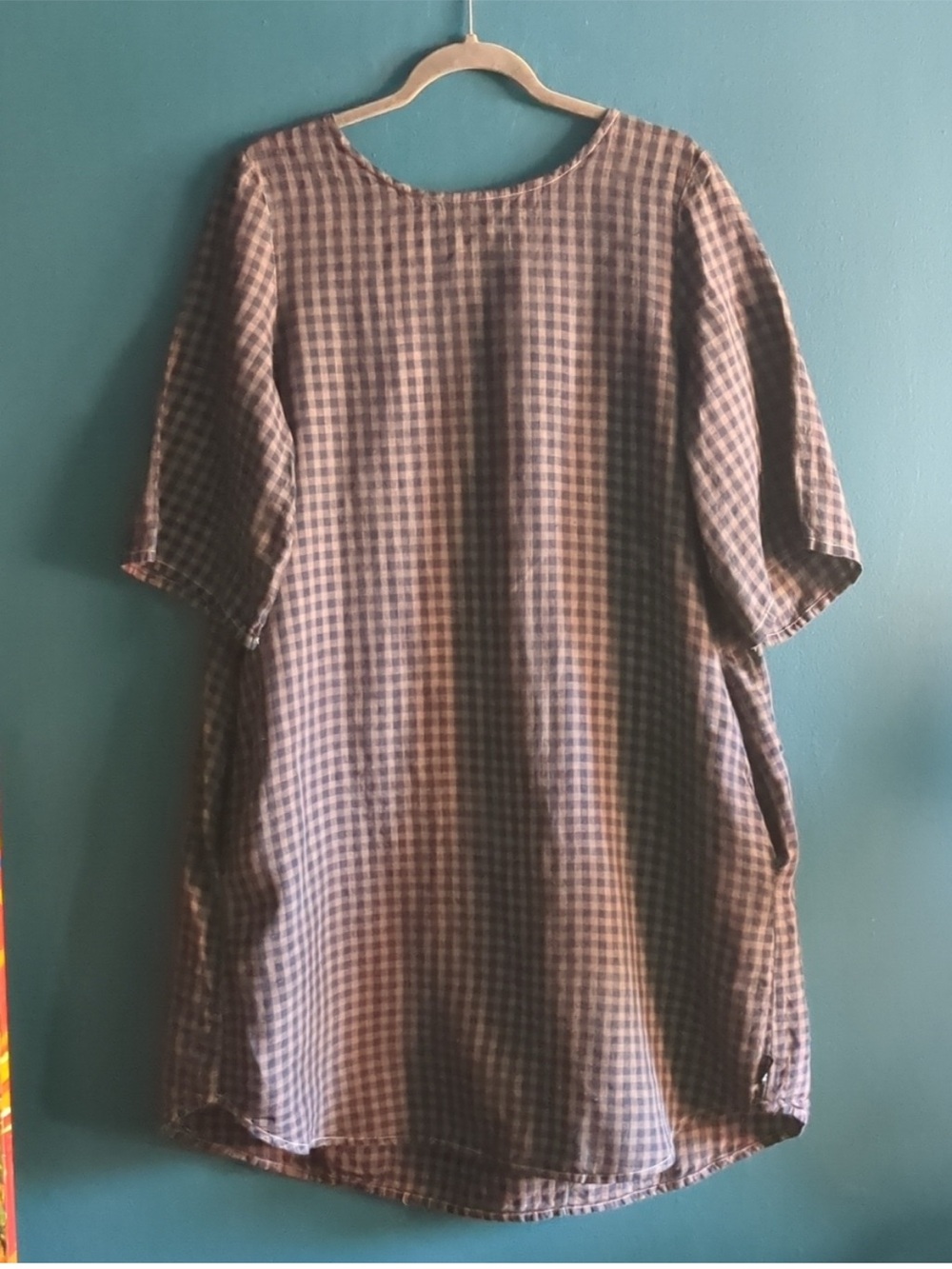 100% Linen Tunic Dress By LinenMe Navy/Taupe Gingham